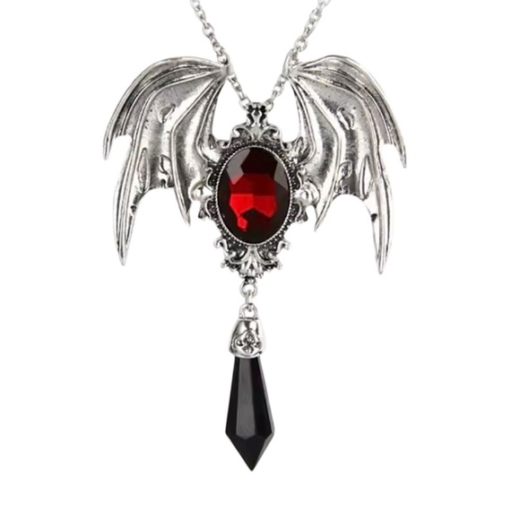 Jewelry - Witchy Gothic Bat Necklace Vampire Red Crystal Pendant Halloween Cosplay